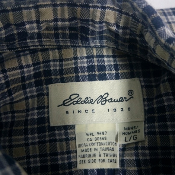 Eddie Bauer Blue Tan Plaid Button Down Shirt L - Picture 4 of 6